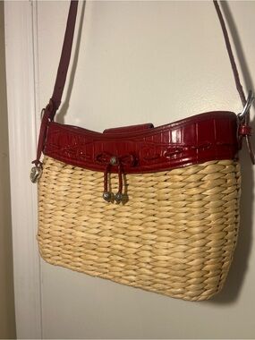 Y2K Vintage Brighton Bow & Silver Heart Red Trim Woven Purse Cottagecore